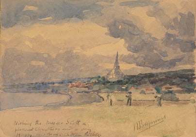 WILLIAM BRYMNER Canada/Australia/Scotland., 1855-1925 Coastal scene with three figures clamming