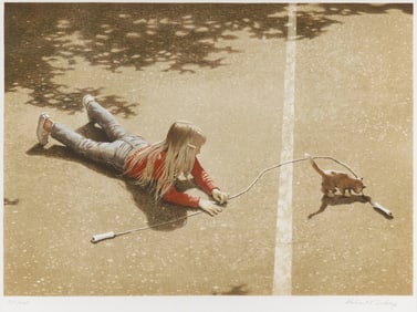 ROBERT REMSEN VICKREY Massachusetts/Florida/New York, 1926-2011 Girl, cat and jump rope. Signed