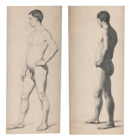 TWO FIGURAL SKETCHES 19th Century Standing male nudes in profile. One signed and dated lower