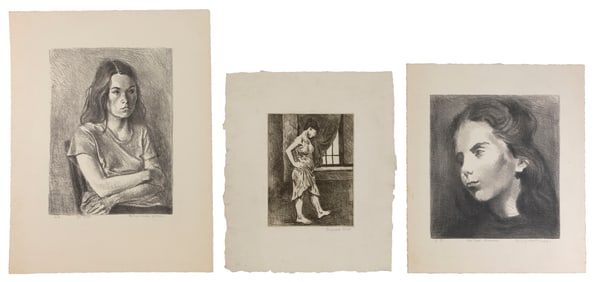 RAPHAEL SOYER New York, 1899-1987 Three portraits: 1) Woman at window. Signed in pencil lower