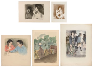 RAPHAEL SOYER New York, 1899-1987 Five works, mostly figural: 1) Lipstick, 1973. Signed and