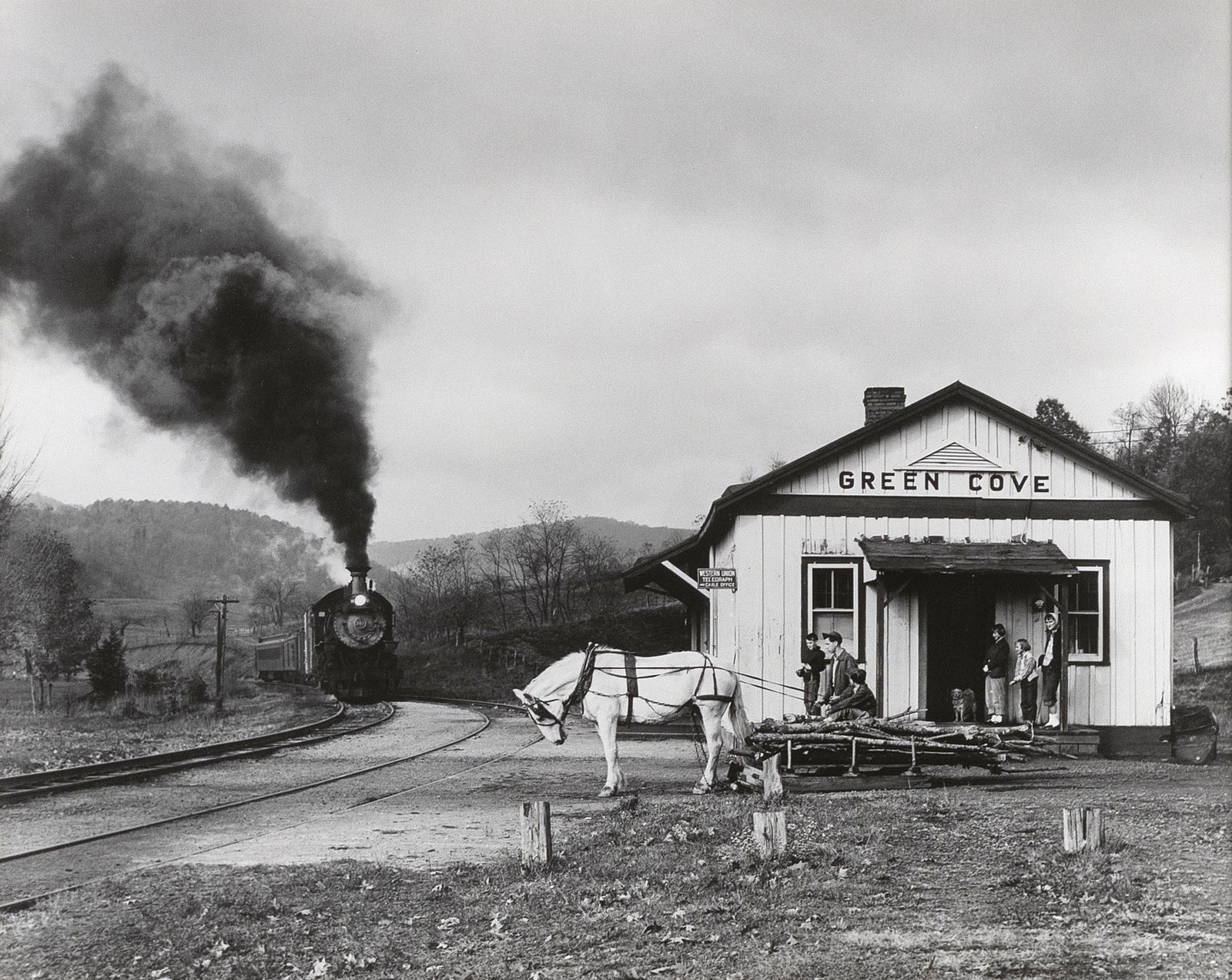 O. WINSTON (OGLE) LINK New York/Virginia, 1914-2001 "Old Maud Bows to the Virginia Creeper,: O. WINSTON (OGLE) LINKNew York/Virginia, 1914-2001"Old Maud Bows to the Virginia Creeper, Green Cove, Virginia", 1956. Signed and inscribed "Printed by O. Winston Link". Artist's copyright stamp with