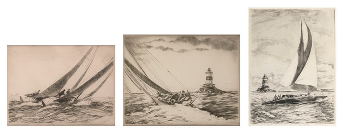 YNGVE EDWARD SODERBERG Connecticut/Illinois, 1896-1971 Three yachting scenes. Includes ?Endgame,