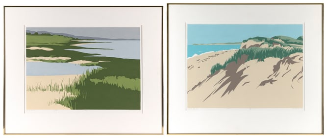 ROBERT HENRY ANGELOCH New York, 1922-2011 Two coastal landscapes: 1) "Duck Harbor", 1980.
