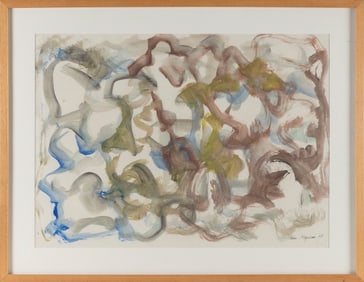 JOHN STEPHAN Illinois, 1906-1994 Abstract in muted tones and cerulean blue, 1953. Signed and