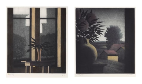 ROBERT KIPNISS New York, 1931- "Vase and Landscape" and "Two Windows". Both one of 10 artist's