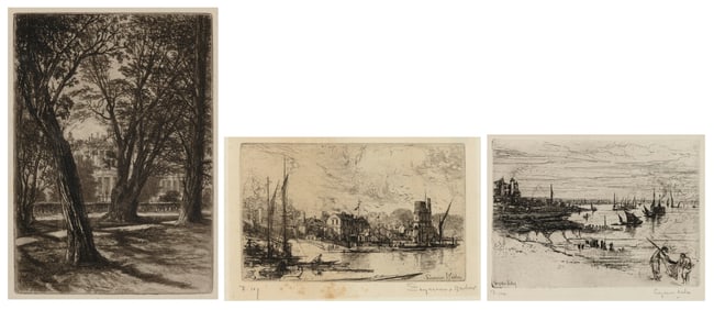 SIR FRANCIS SEYMOUR HADEN United Kingdom, 1818-1910 Three landscapes: 1) Kensington Gardens (the