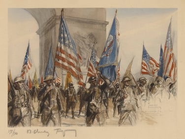 CHARLES FOUQUERAY France, 1869-1956 American Troops Parading under the Arc de Triomphe after