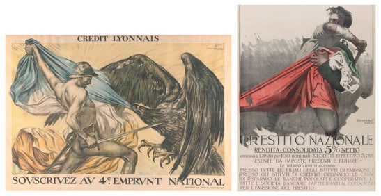 PAIR OF WORLD WAR I COLOR LITHOGRAPH POSTERS First Half of 20th Century 1) "Credit Lyonnais