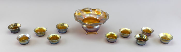 GROUP OF LOUIS COMFORT TIFFANY FAVRILE ART GLASS VESSELS Circa 1900