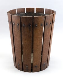 GUSTAV STICKLEY WASTE BASKET MODEL 94 New York, Early 20th Century Height 14". Diameter at top 12".