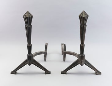 PAIR OF ART DECO ANDIRONS ATTRIBUTED TO BRADLEY & HUBBARD Early 20th Century Heights 20". Widths