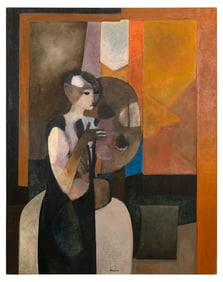 ANDRE MINAUX (France, 1923-1986), Woman in an interior., Oil on canvas, 76" x 60". Unframed.