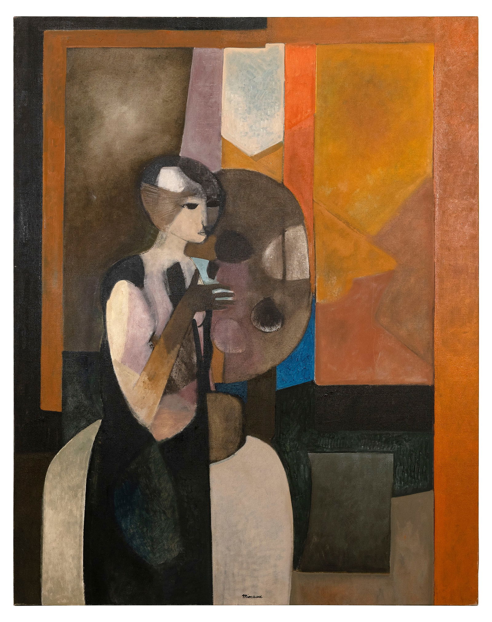 ANDRE MINAUX (France, 1923-1986), Woman in an interior., Oil on canvas, 76" x 60". Unframed.: ANDRE MINAUXFrance, 1923-1986Woman in an interior. Signed "Minaux" lower center.Oil on canvas, 76" x 60". Unframed.