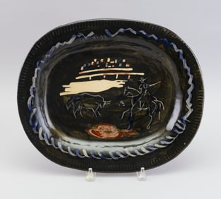 PABLO PICASSO (Spain/France, 1881-1973), Corrida sur fond noir, 1953., Terre de fa?ence platter