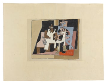 AFTER PABLO PICASSO (Spain/France, 20th Century), Interieur, 1920., Color pochoir, 10.5" x 5.5".
