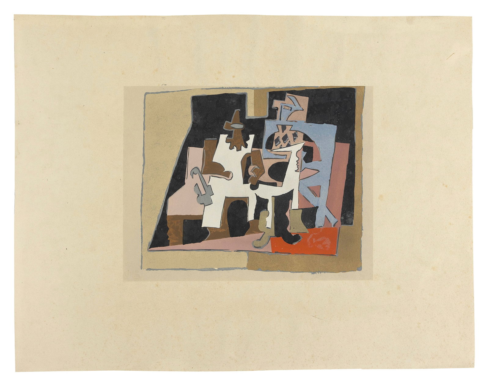 AFTER PABLO PICASSO (Spain/France, 20th Century), Interieur, 1920., Color pochoir, 10.5" x 5.5".: AFTER PABLO PICASSOSpain/France, 20th CenturyInterieur, 1920. From Dix Reproductions, Editions Jeanne Bucher, Paris, John Becker New York, 1933. One of 1,000 copies printed on Velin d'Arches.Color poc