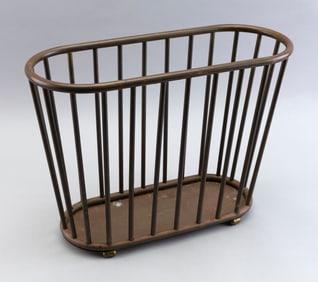 BRASS AND COPPER MAGAZINE RACK AFTER WORMLEY Mid-20th Century Height 12".