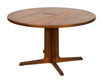 GUDME MOBELFABRIK PEDESTAL DINING TABLE Denmark, 20th Century Height 29". Diameter 48". Two 19"