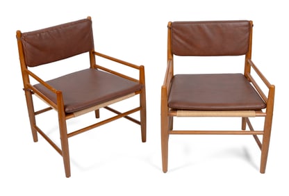 PAIR OF DANISH MODERN ARMCHAIRS 20th Century Back heights 35". Seat heights 18".