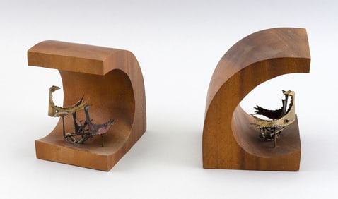 PAIR OF CURTIS JERE BOOKENDS California/China, 20th Century Heights 6".