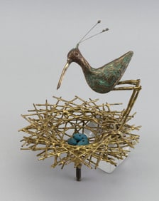 CURTIS JERE GILT METAL SANDPIPER California/China, Circa 1969 Height 8.5". Nest diameter 6".