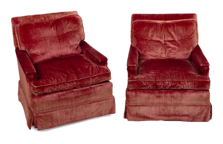 PAIR OF LANE FURNITURE UPHOLSTERED ARMCHAIRS 20th Century Back heights 31". Seat heights 17". Widths