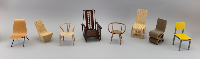 EIGHT VITRA DESIGN MUSEUM MINIATURE CHAIRS 20th Century Heights from 4.75" to 7".