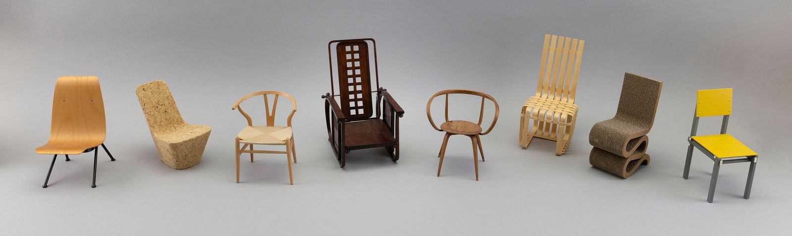 EIGHT VITRA DESIGN MUSEUM MINIATURE CHAIRS 20th Century Heights from 4.75" to 7". (1 of 2)