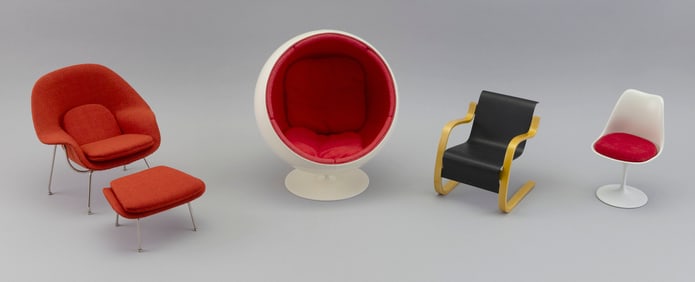 FOUR VITRA DESIGN MUSEUM MINIATURE FINNISH DESIGNERS CHAIRS 20th Century Heights from 5.25" to 8.5".