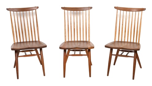 THREE GEORGE NAKASHIMA (AMERICA/JAPAN/INDIA, 1905-1990) "NEW" CHAIRS Mid-20th Century Back heights