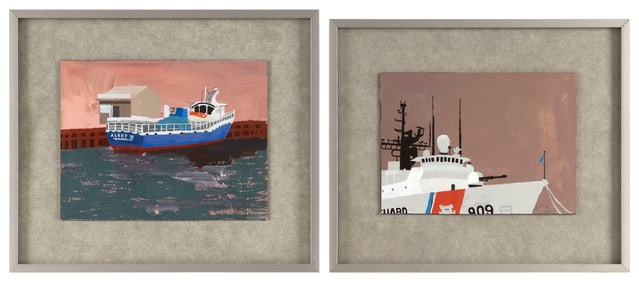 CAROLYN SWISZCZ (Minnesota, 1972-), Two ship portraits:, Mixed medias, approx. 7.5" x 8.75". Framed