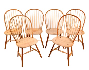 SET OF SIX WARREN CHAIR WORKS WINDSOR CHAIRS Warren, Rhode Island, Contemporary Back heights 39.5".