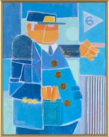 BROOKS KELLY (Massachusetts, 1935-2012), "All Aboard"., Mixed media on canvas, 13" x 10.5". Framed