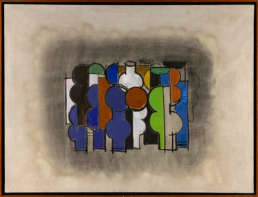 HENRY KALLEM (New York/Massachusetts/Maine, 1912-1985), Geometric abstract., Oil on canvas, 30" x