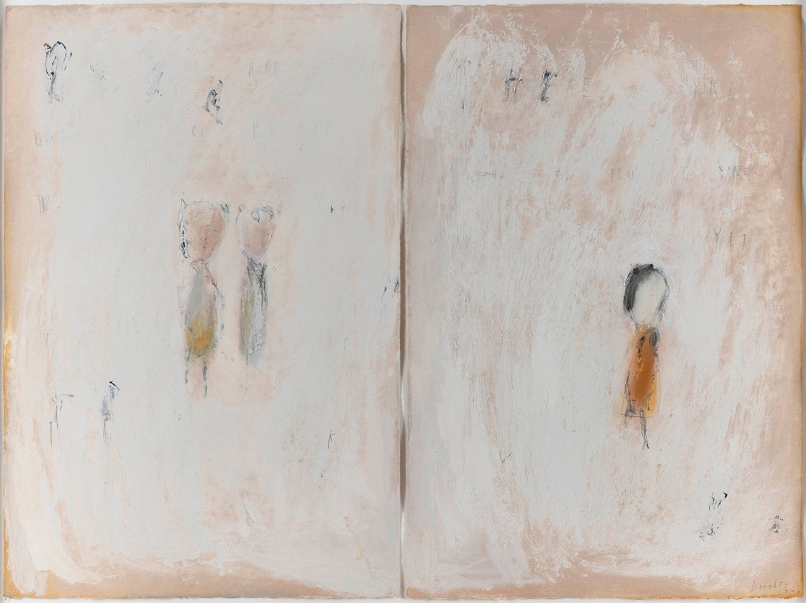 REBECCA DOUGHTY (Massachusetts, 1955-), "Letters with Three" diptych., Mixed media on paper, 16" x (1 of 4)