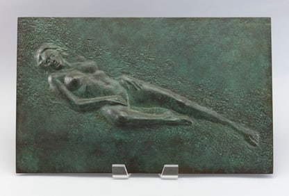 JOHN WARREN (America, 1958-), Reclining nude Jennie Warren in relief., Bronze plaque, 13.5" x 22".