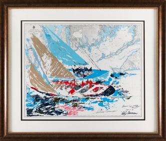 LEROY NEIMAN (New York/Illinois/Minnesota, 1921-2012), America's Cup lithograph., Framed 34.75" x
