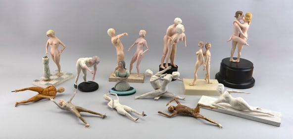 ATTRIBUTED TO ROBERT GRAHAM, SR. (Maine, 1918-1993), Approx. 25 carved wooden figures., Heights to