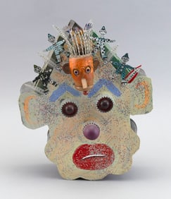 DEWEY DOUGLAS BLOCKSMA (Michigan, 1943-), Clown face., Mixed media, height 12". Width 9". Depth 5".