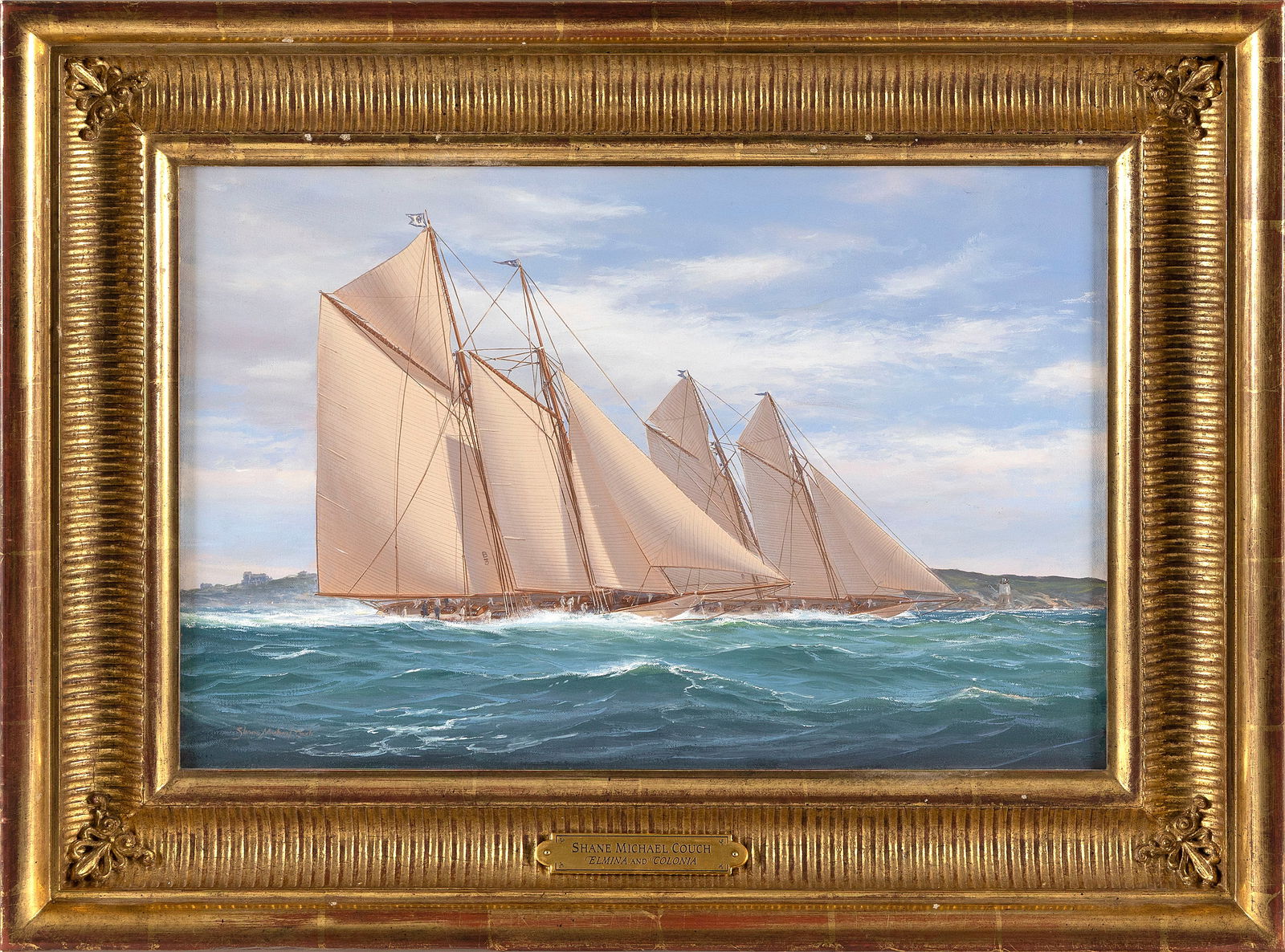 SHANE MICHAEL COUCH (United Kingdom, 1963-), "Elmina and Colonia"., Oil on canvas, 12" x 18". Framed