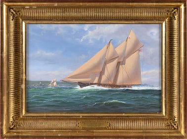 SHANE MICHAEL COUCH (United Kingdom, 1963-), "Schooner Sachem off Castle Point, 1894"., Oil on
