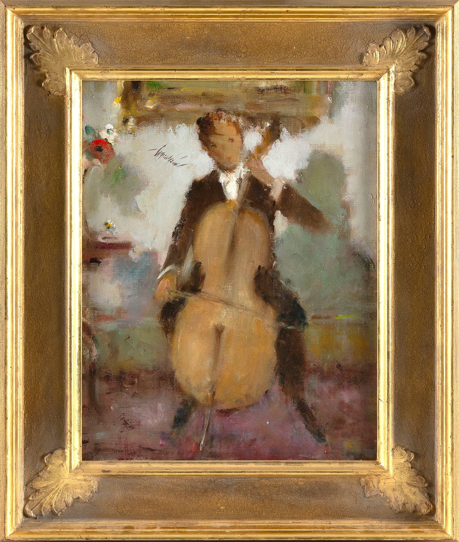 SAMUEL EDMUND OPPENHEIM (New York/Florida, 1901-1992), "Young Man with Cello"., Oil on canvas, 18" x (1 of 2)