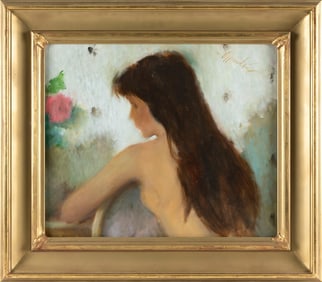 SAMUEL EDMUND OPPENHEIM (New York/Florida, 1901-1992), Nude with long hair and rose., Oil on canvas,
