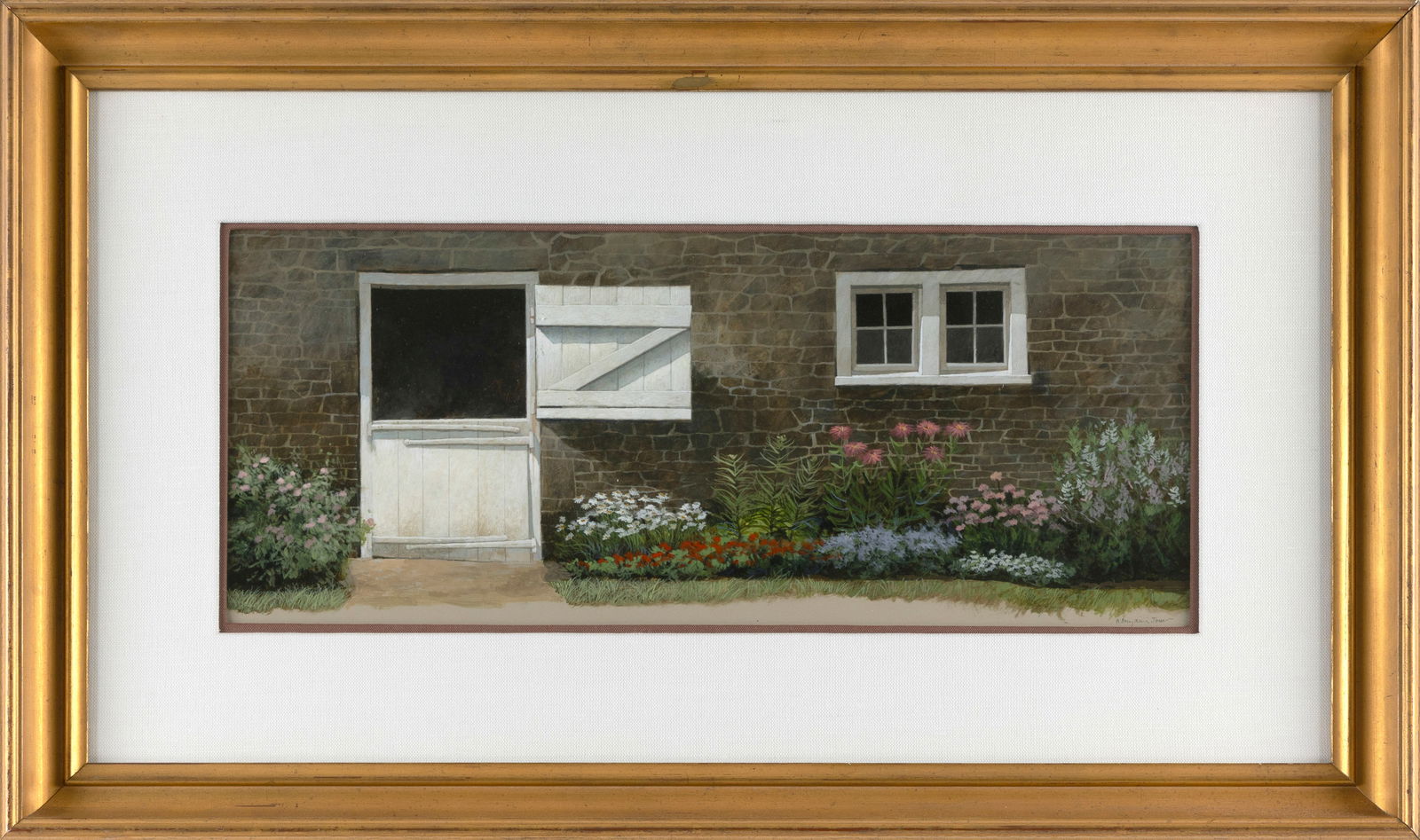 R. BENJAMIN JONES (Maryland, 1936-2017), "Her Garden"., Tempera, 8.75" x 21" sight. Framed 18.5" x (1 of 2)
