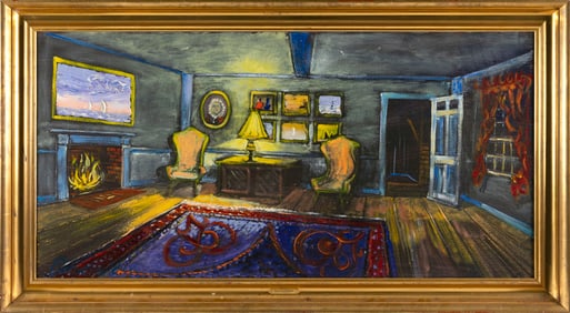 PAUL GALSCHNEIDER (Massachusetts, Contemporary), Room interior., Oil on canvas, 24" x 48". Framed