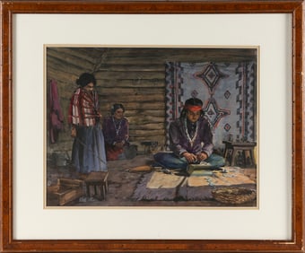 OSCAR A. STROBEL (Arizona/California/Ohio, 1891-1967), Interior scene with Native American