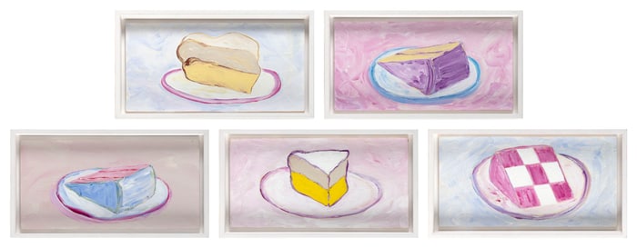 PAUL SARDELLI (California, 1967-), Five pieces of cake:, Acrylics on panel, 6" x 12". Framed 7.25" x