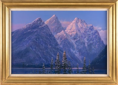 PETER ELLENSHAW (California/England/Ireland, 1913-2007), "Tetons Sunset"., Oil on canvas, 24" x 36".