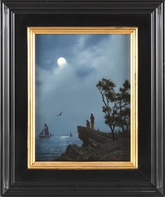 WILLIAM ROBERT DAVIS (Massachusetts, 1952-), "Ocean Moonlight Mt. Desert, Maine"., Oil on board, 12"